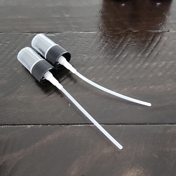 AMBER GLASS Spray Bottles 4 oz Each With Funnel & Extra Spray Nozzles Set of 2 - Picture 3 of 5